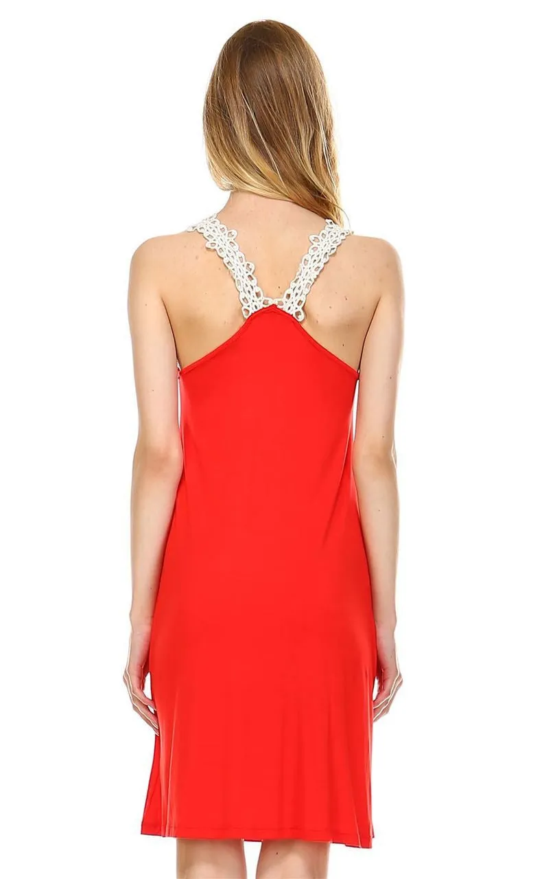 Mini Lace Dress with Crochet Details Red Orange