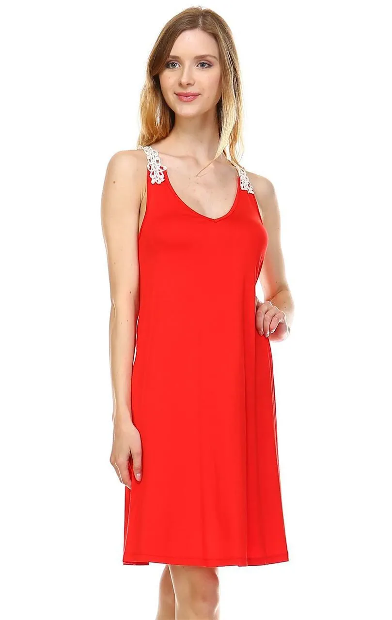Mini Lace Dress with Crochet Details Red Orange