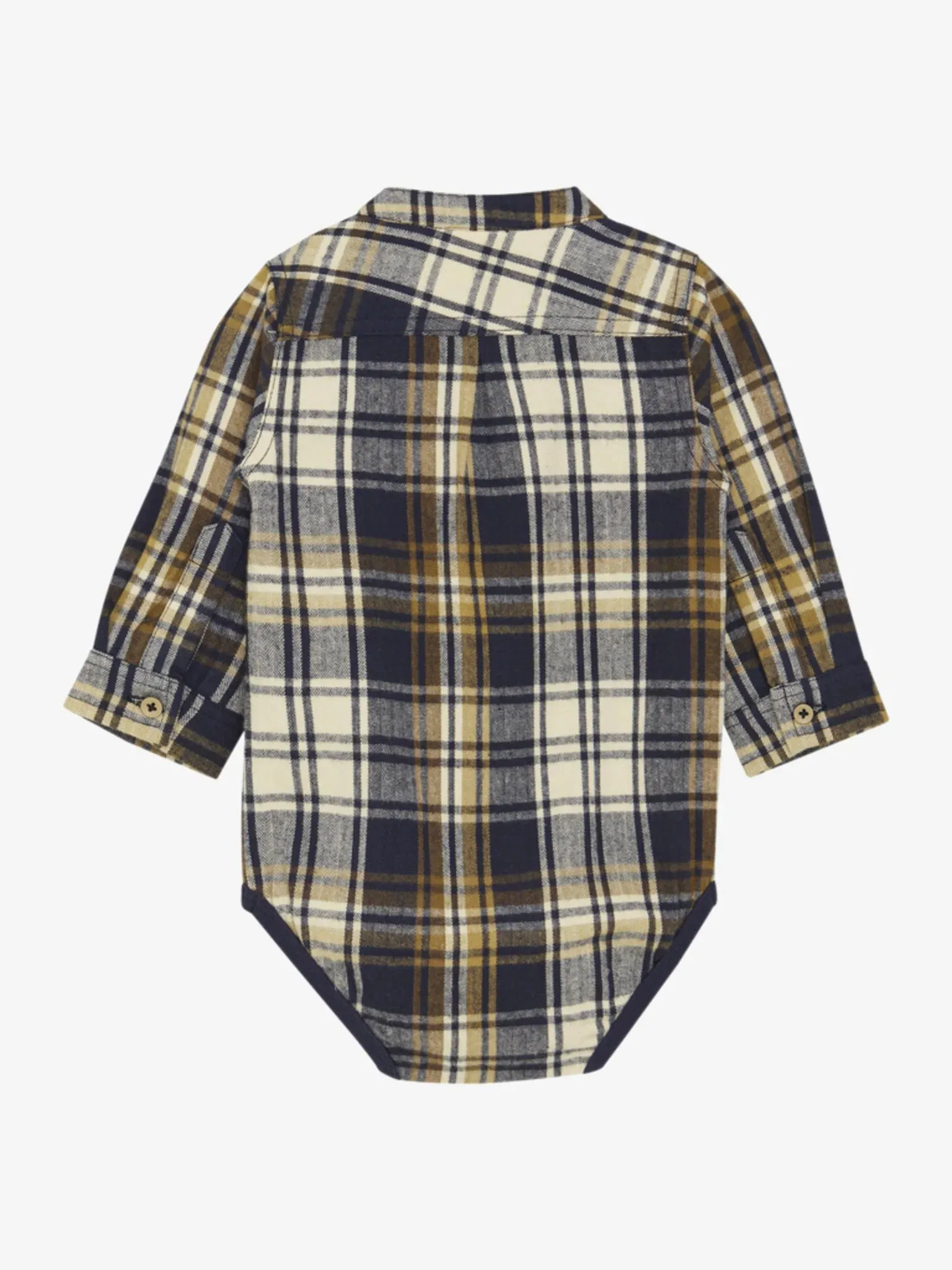 Minymo Baby Boys Long Sleeve Flannel Plaid Bodysuit - Parisian Night