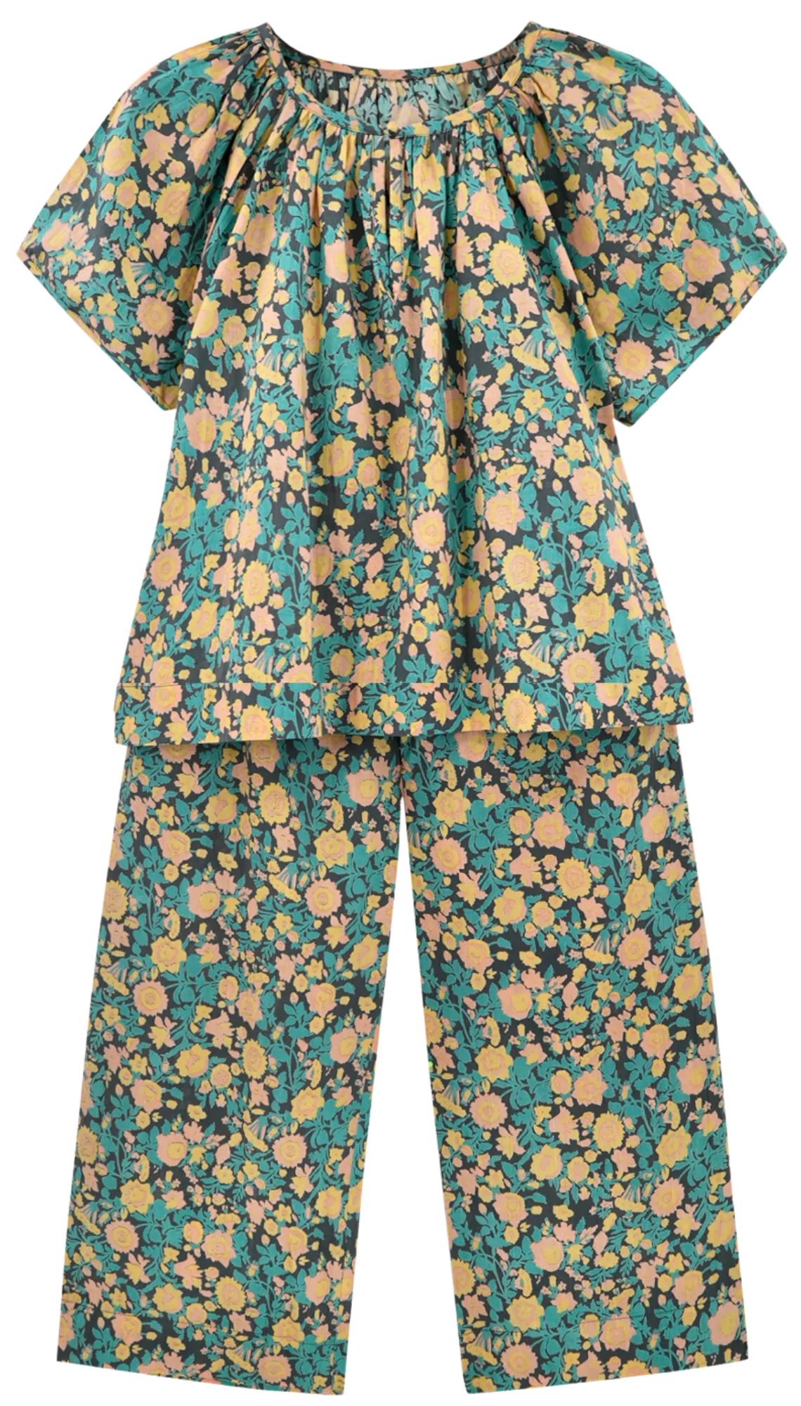 Mirth Organic Cotton Handblocked Pajama Pant Set in Onyx Bloom