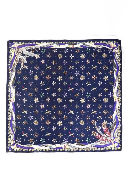 Mix Flower Printed Silky Square Scarf