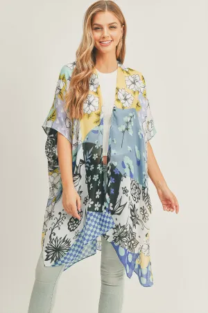 MIXED FLOWER PRINT KIMONO
