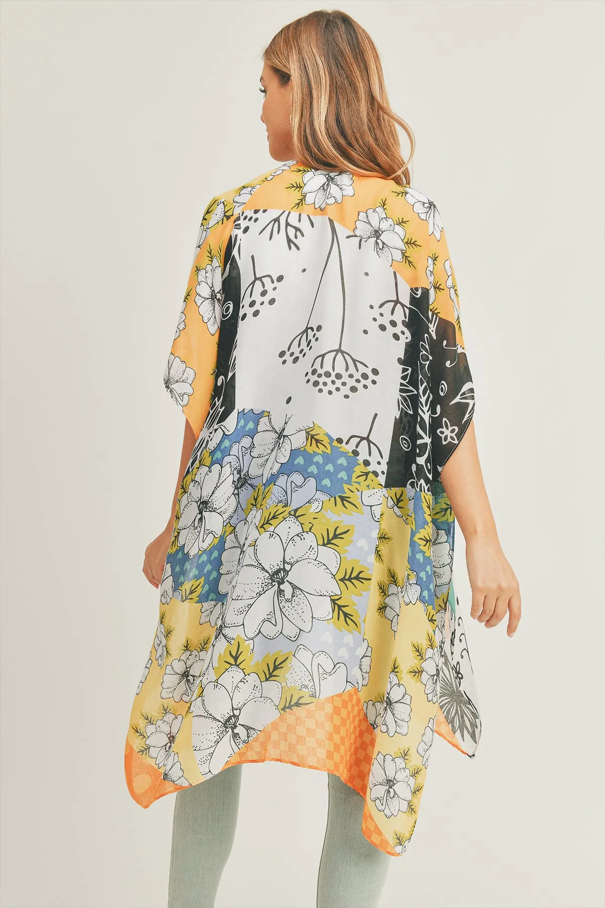 MIXED FLOWER PRINT KIMONO
