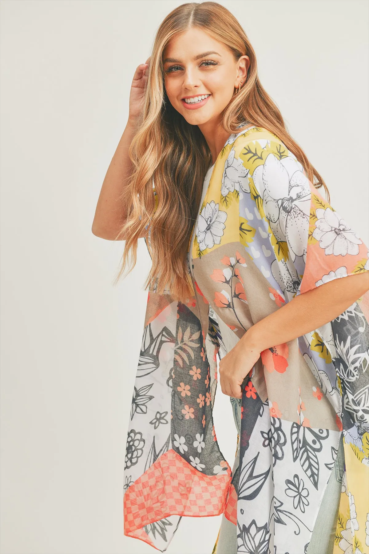 MIXED FLOWER PRINT KIMONO
