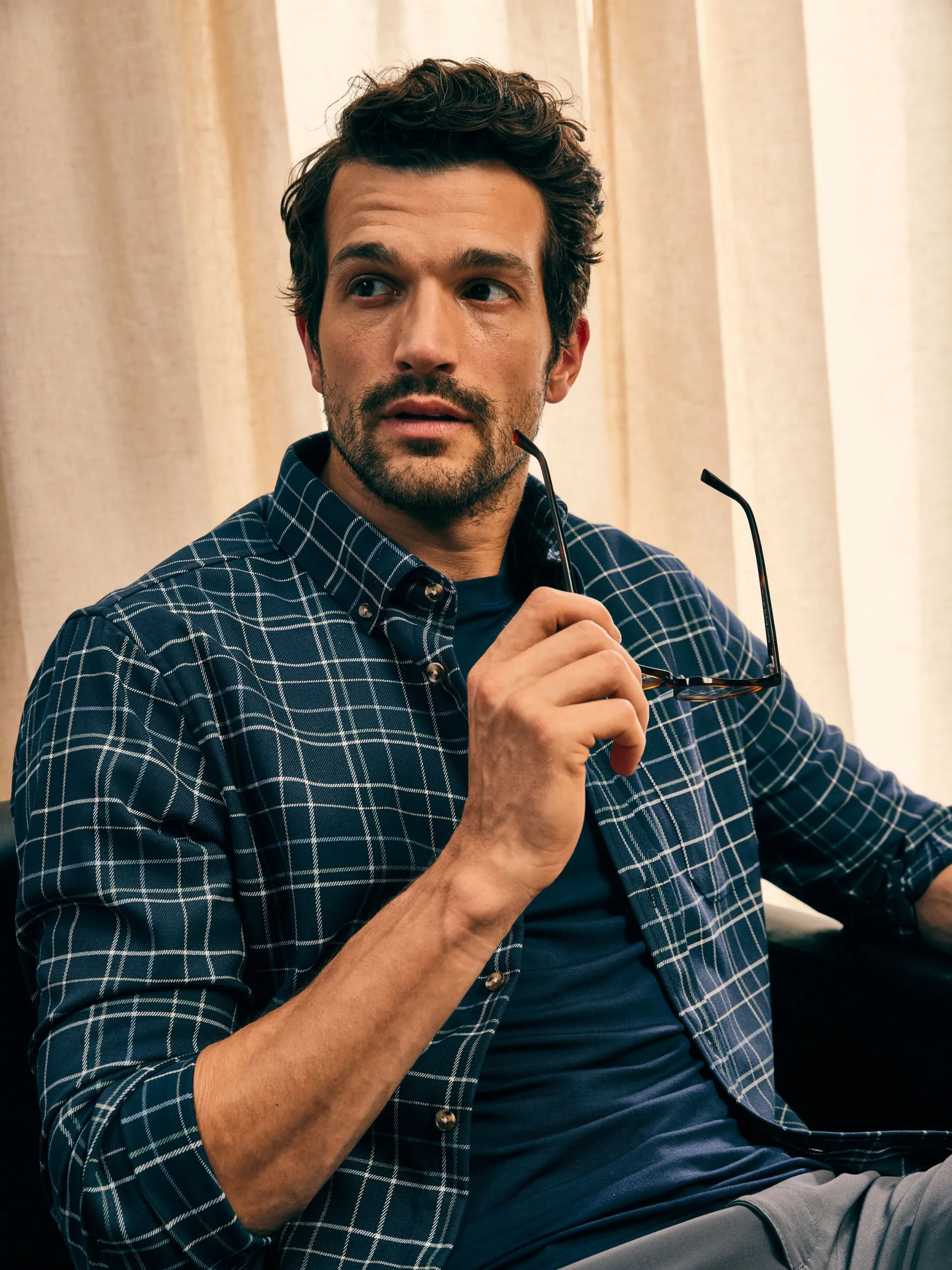 Mizzen   Main City Flannel - Navy Andrew Plaid