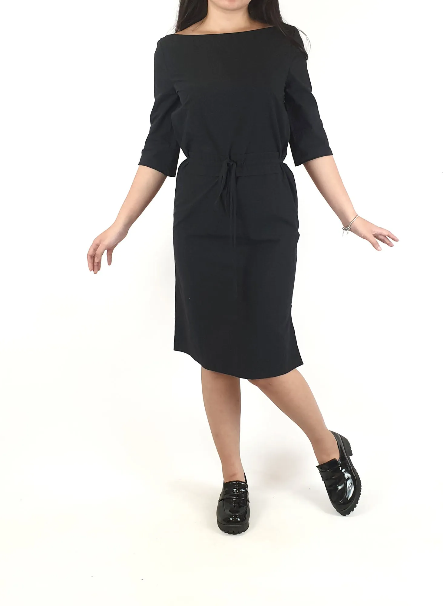 Morrison black half sleeve dress with drawstring waist size 0 (best fits 6_