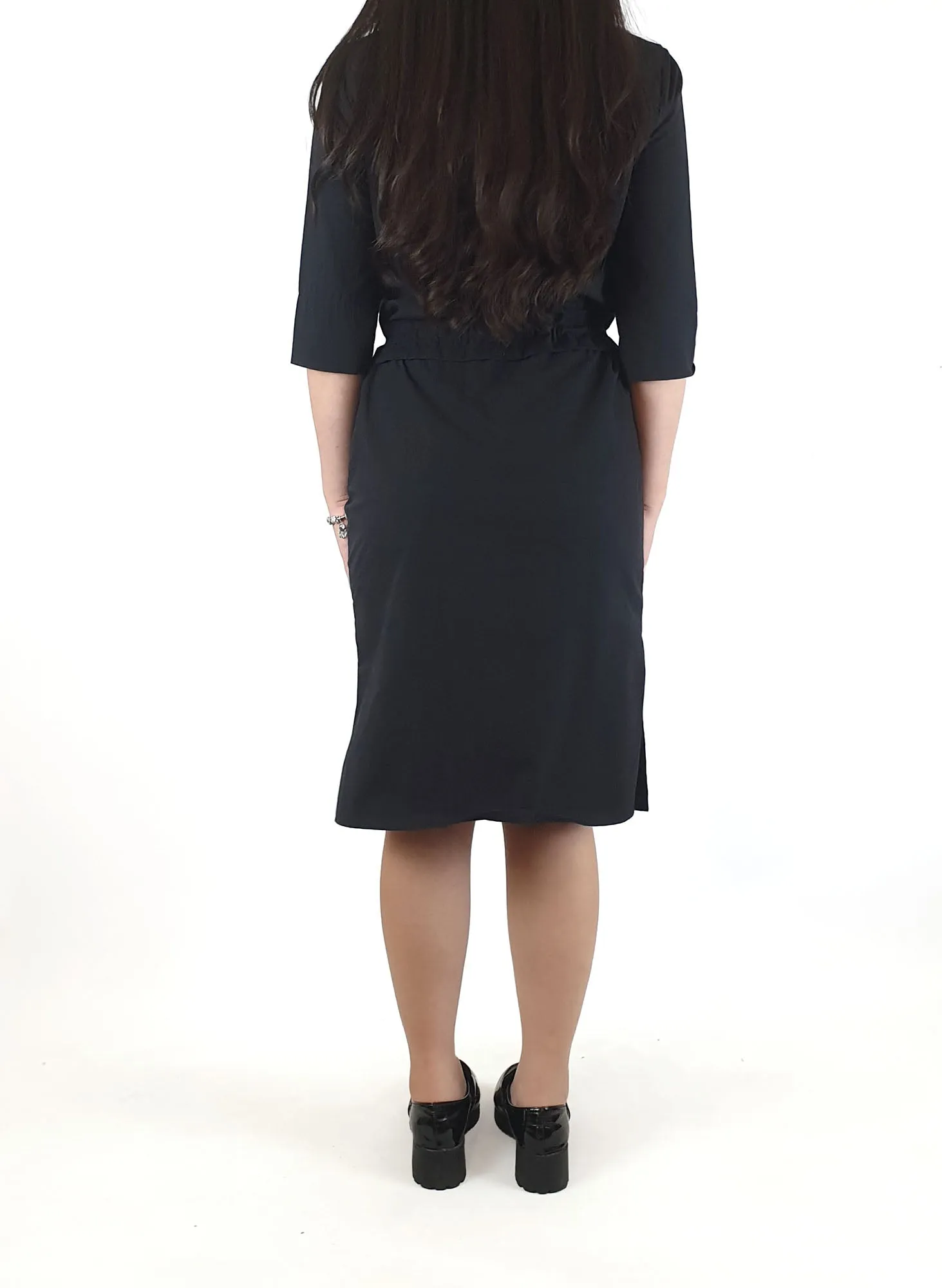 Morrison black half sleeve dress with drawstring waist size 0 (best fits 6_