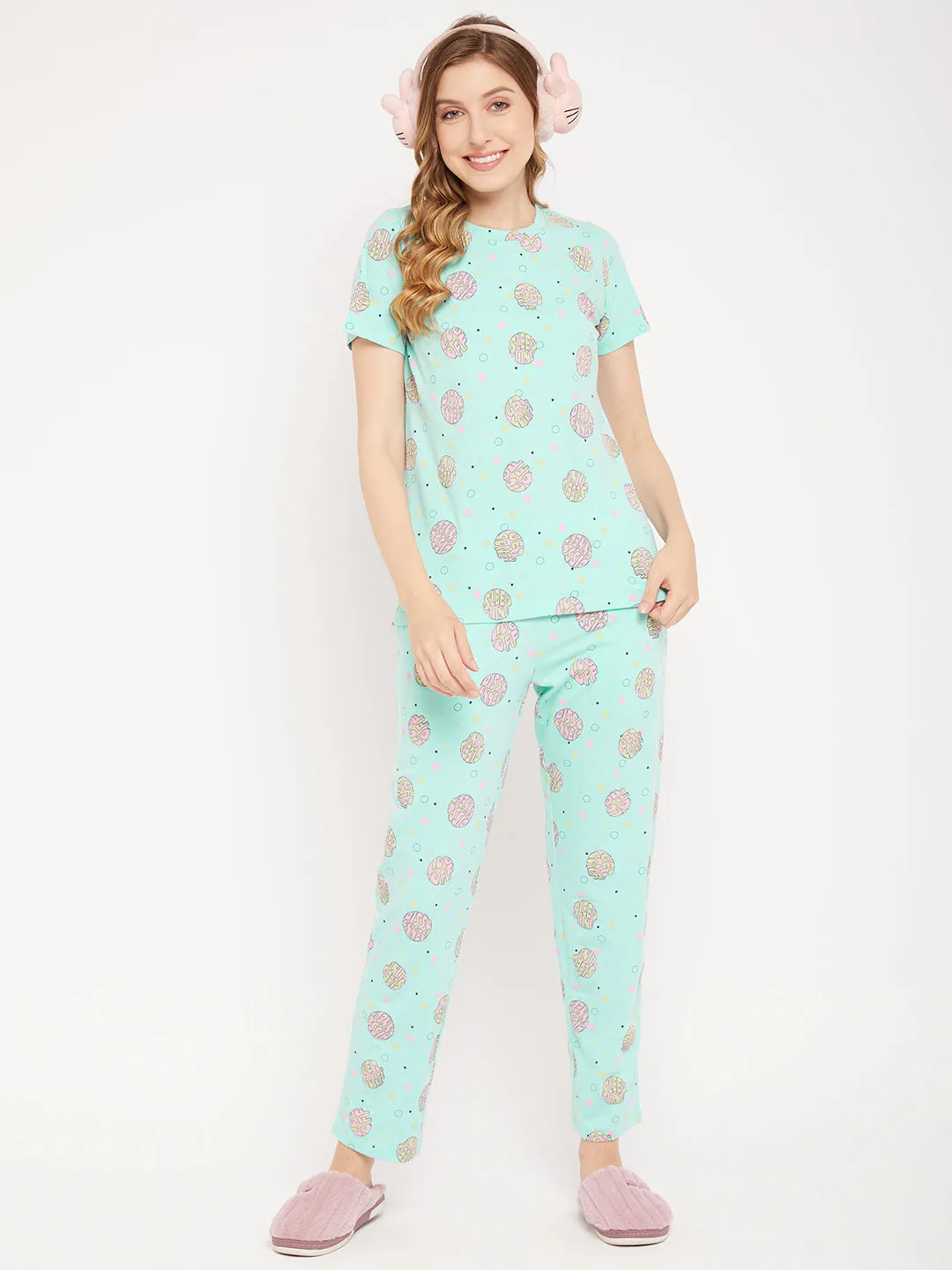 mSECRET Aqua Cotton 2 pc Cotton  Nightsuit