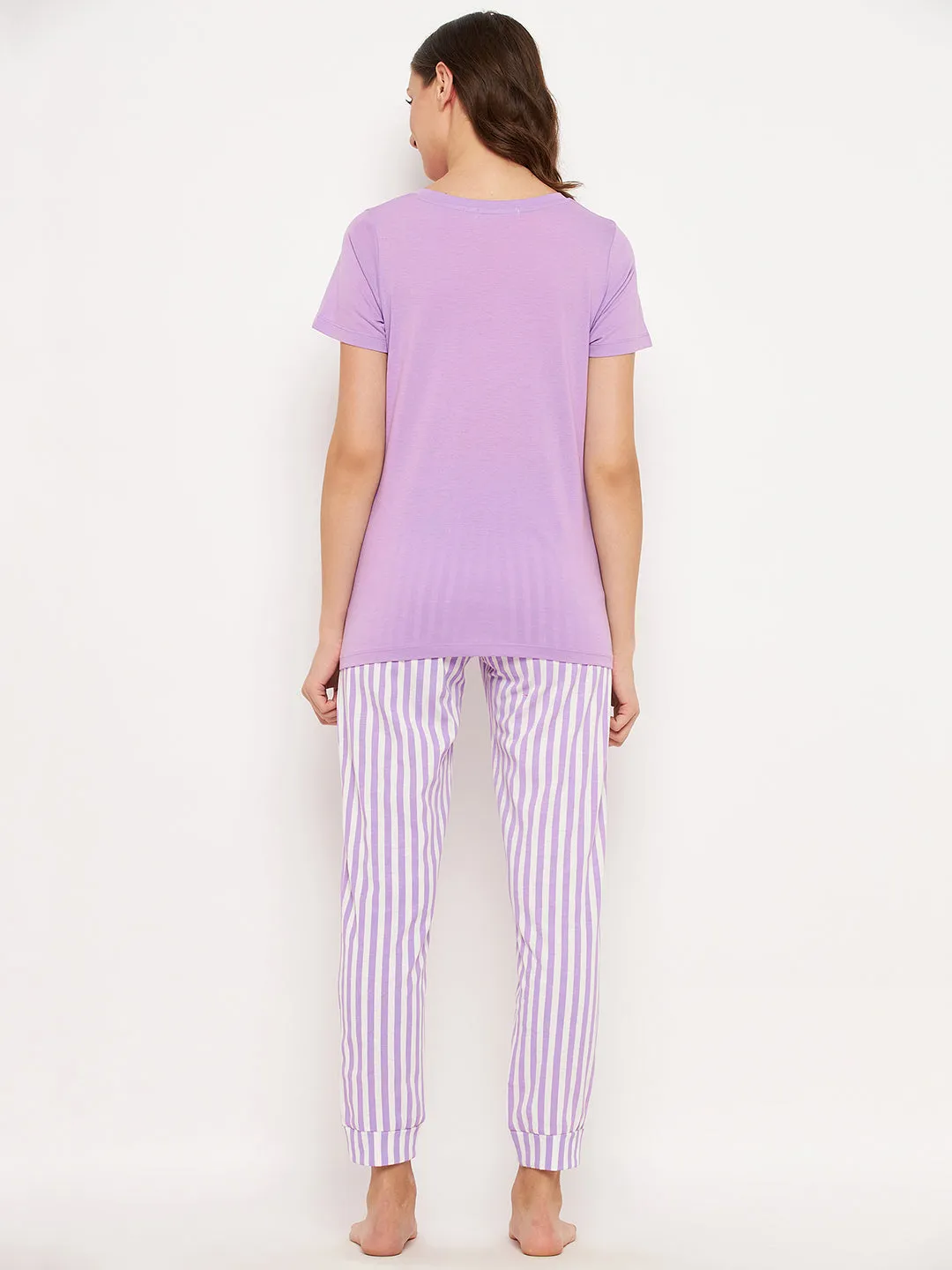 mSECRET Mauve Printed Nightsuit  with pockets