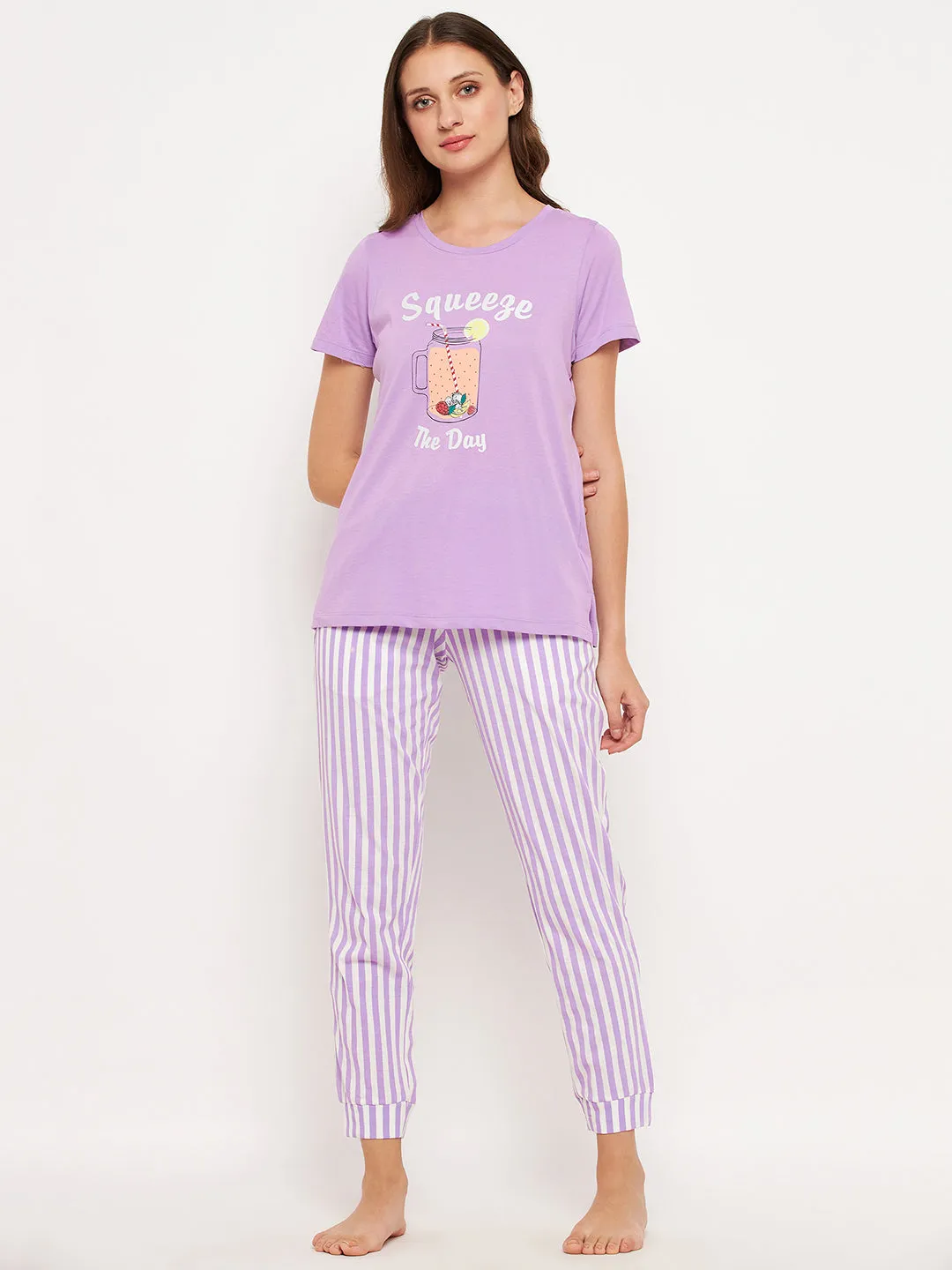 mSECRET Mauve Printed Nightsuit  with pockets