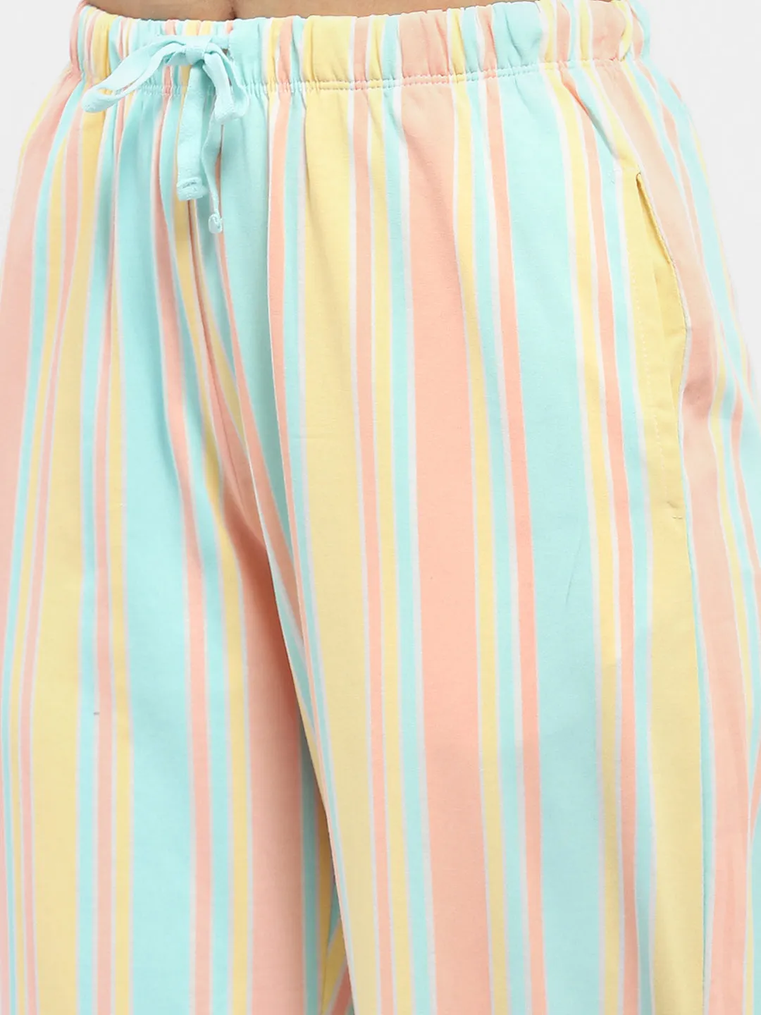 mSECRET Typography T-shirt with Striped Pajama Blue Nightsuit