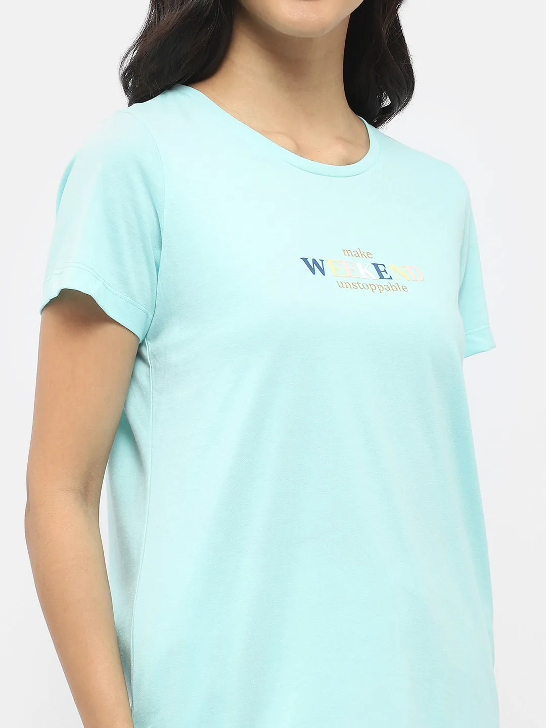 mSECRET Typography T-shirt with Striped Pajama Blue Nightsuit