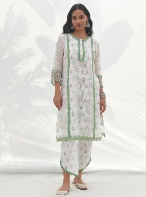 Mulmul Organza Terra Green Kurta With Mulmul Cotton Terra Green Pant
