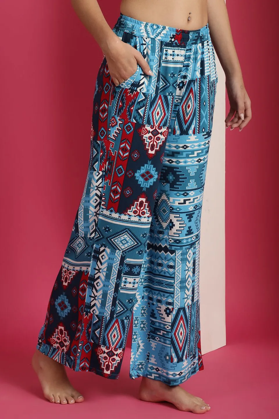 Multi Colour Geometric Printed Viscose Rayon Lounge Pants