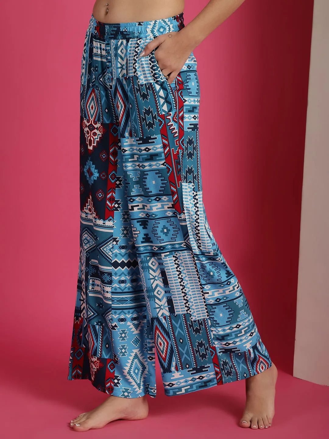 Multi Colour Geometric Printed Viscose Rayon Lounge Pants
