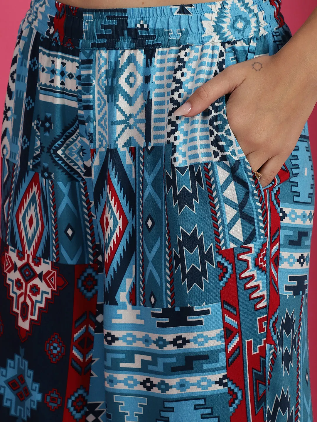 Multi Colour Geometric Printed Viscose Rayon Lounge Pants