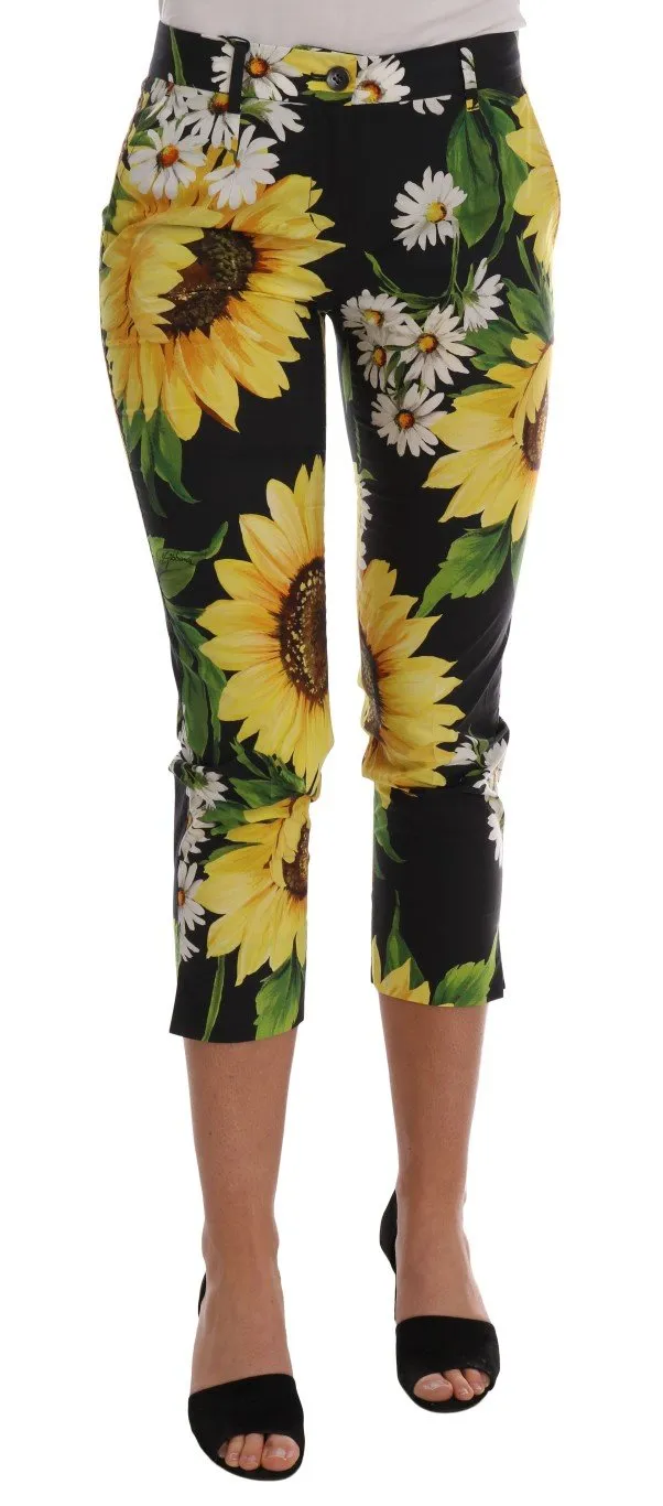 Multicolor Floral Print Cotton Capri Pants