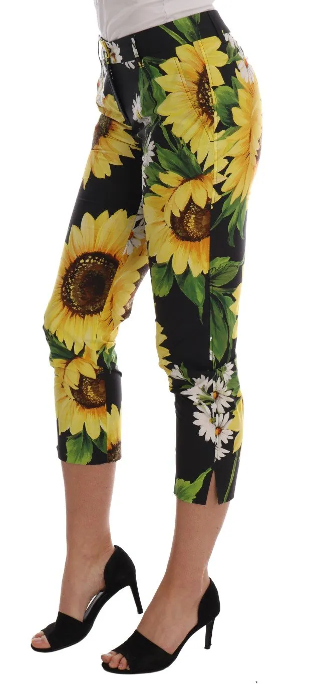 Multicolor Floral Print Cotton Capri Pants