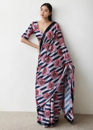Multicolor Spun Silk Saree With Blouse Piece
