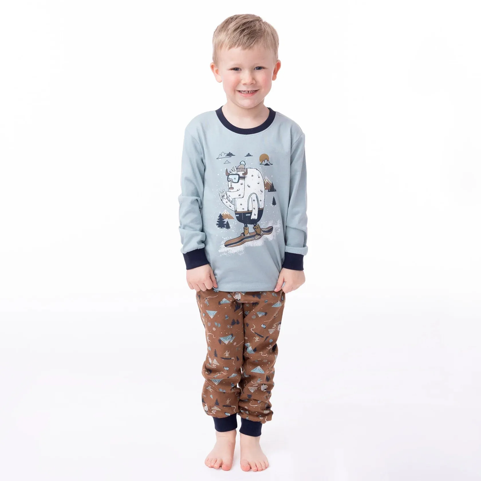 Nano Boys Pj’s in “Snowboarding Sasquatch” Graphic:  Size 2 to 12