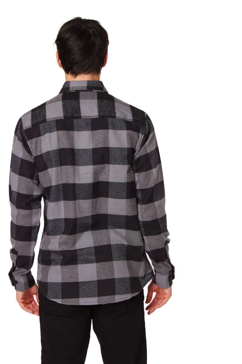 Nate Charcoal Flannel Long Buffalo Plaid Shirt