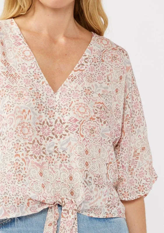 Natural & Dusty Pink Tie Top