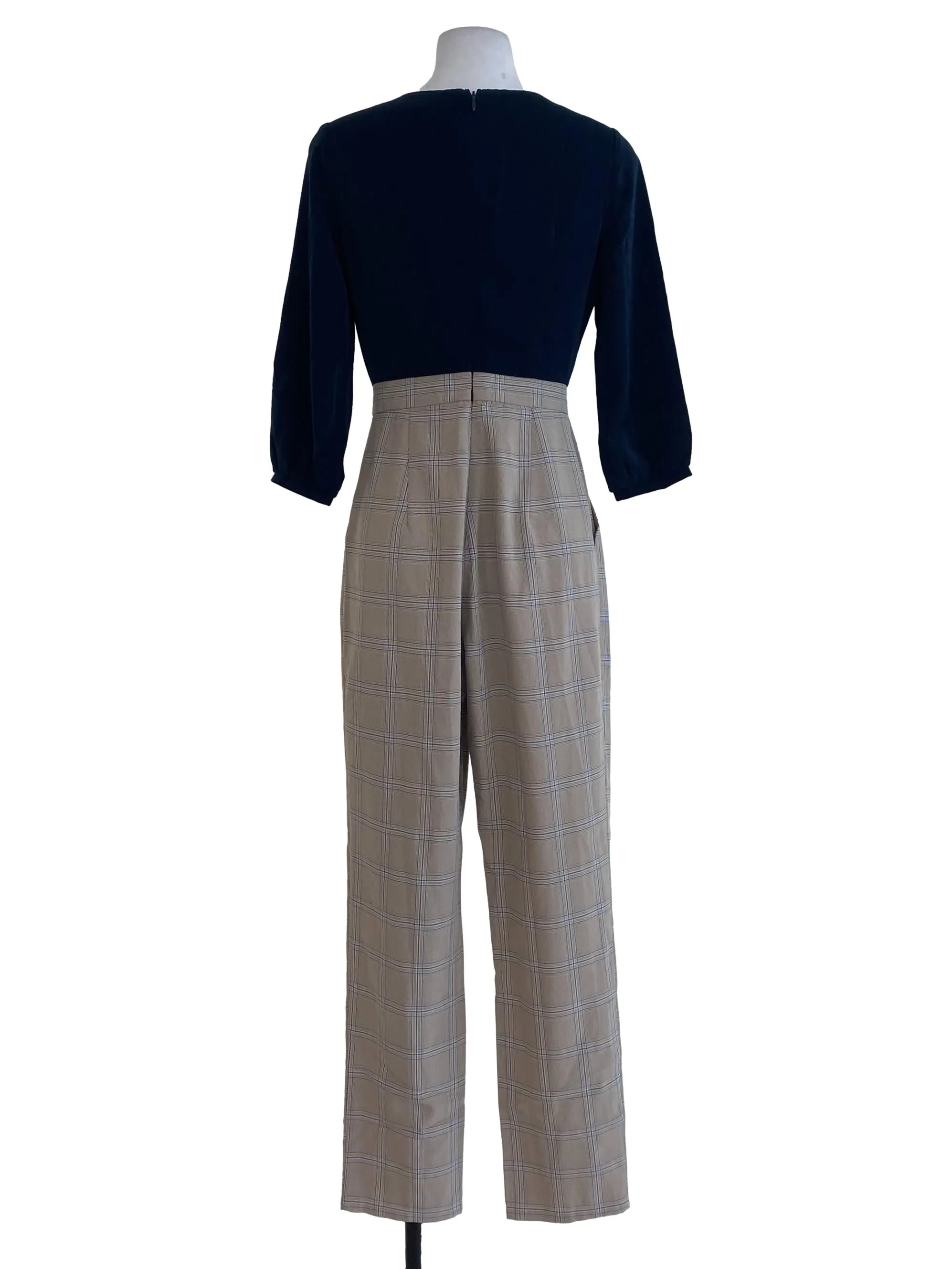 Navy Blue Brown Madras Jumpsuits