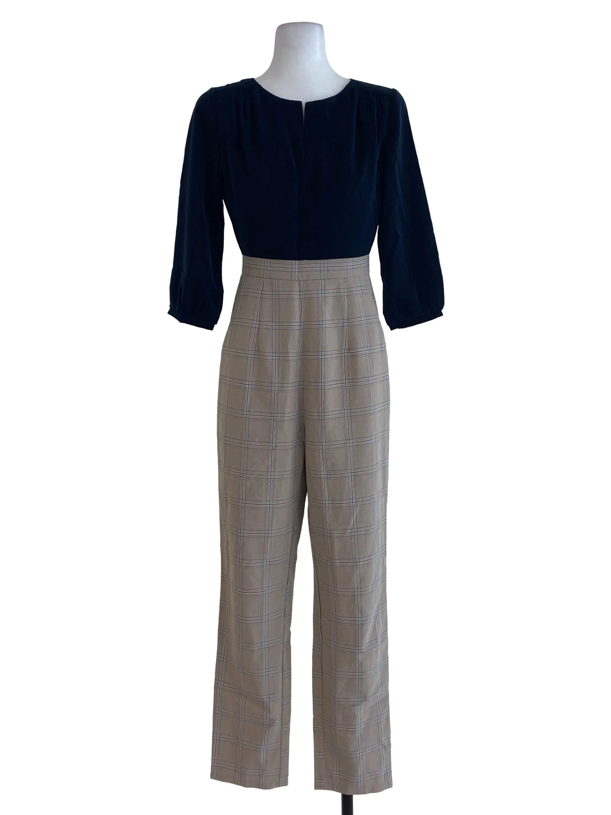 Navy Blue Brown Madras Jumpsuits