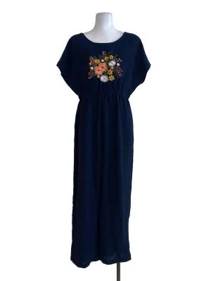 Navy Blue Embroidered Jumpsuits
