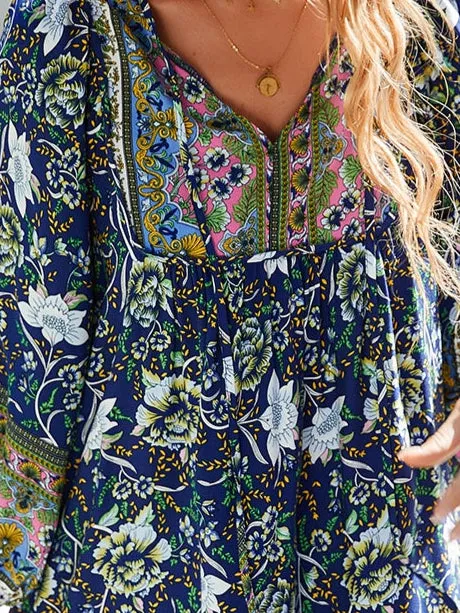 Navy Blue Printed A-Line Dress