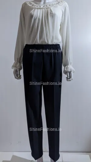 Navy Fully Elasticated Waist Straight Leg Trouser