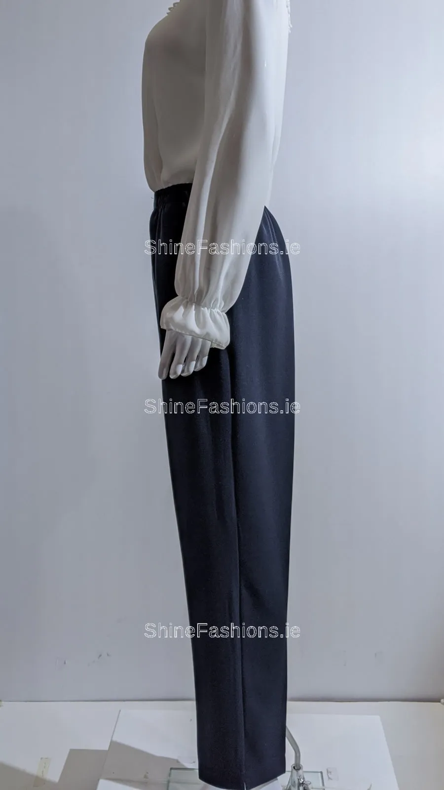 Navy Fully Elasticated Waist Straight Leg Trouser