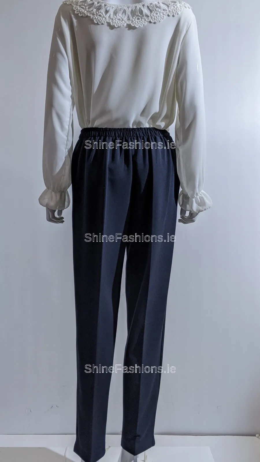 Navy Fully Elasticated Waist Straight Leg Trouser