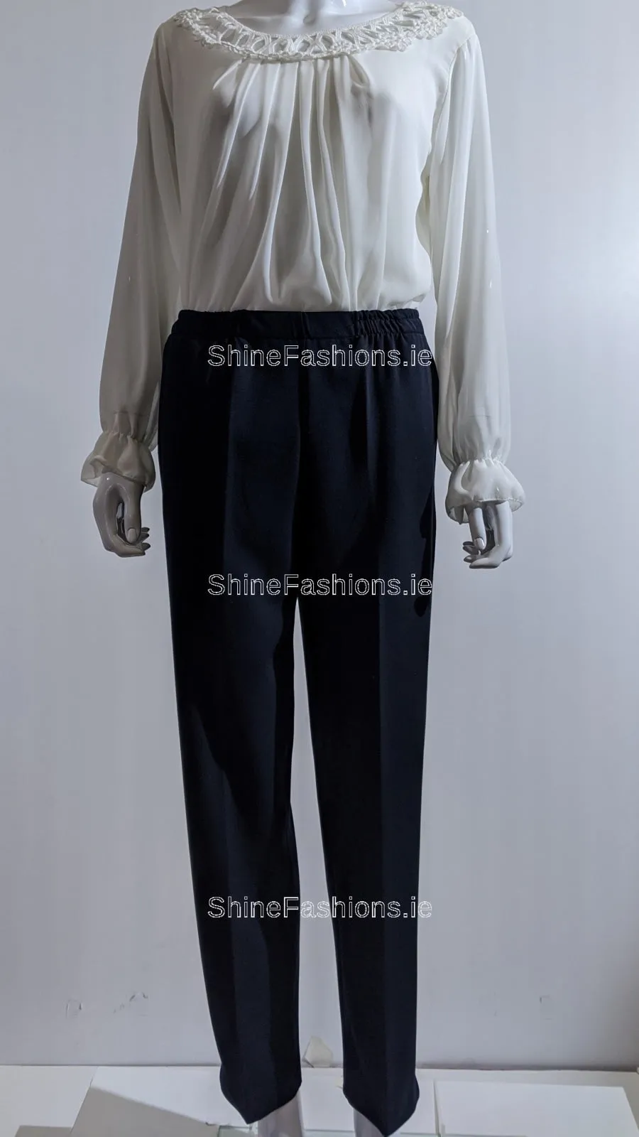 Navy Fully Elasticated Waist Straight Leg Trouser