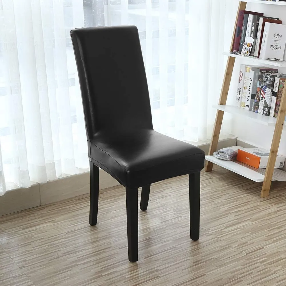 NEW Fuloon 4 Pack Super Fit Stretch Removable Washable Dining Chair Protector Slipcovers! Covers seat & back (4, Black PU), Retails $54 