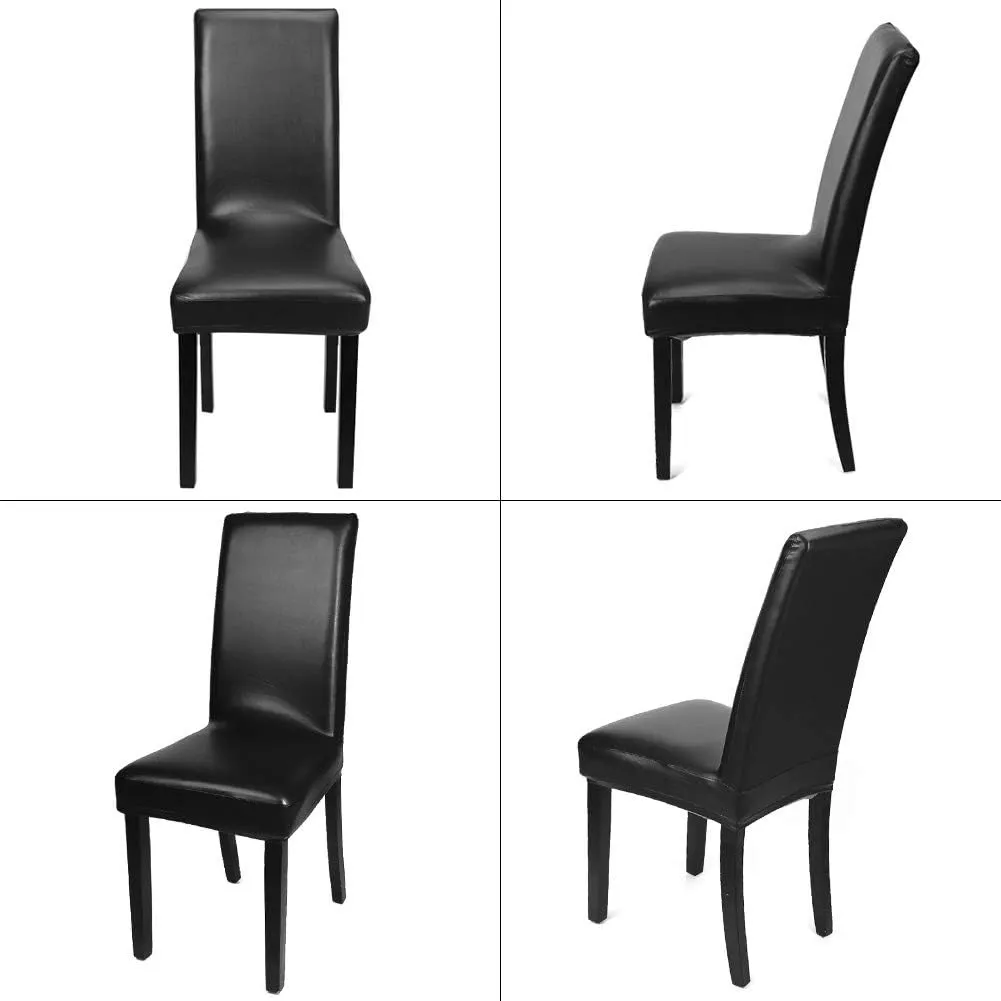 NEW Fuloon 4 Pack Super Fit Stretch Removable Washable Dining Chair Protector Slipcovers! Covers seat & back (4, Black PU), Retails $54 