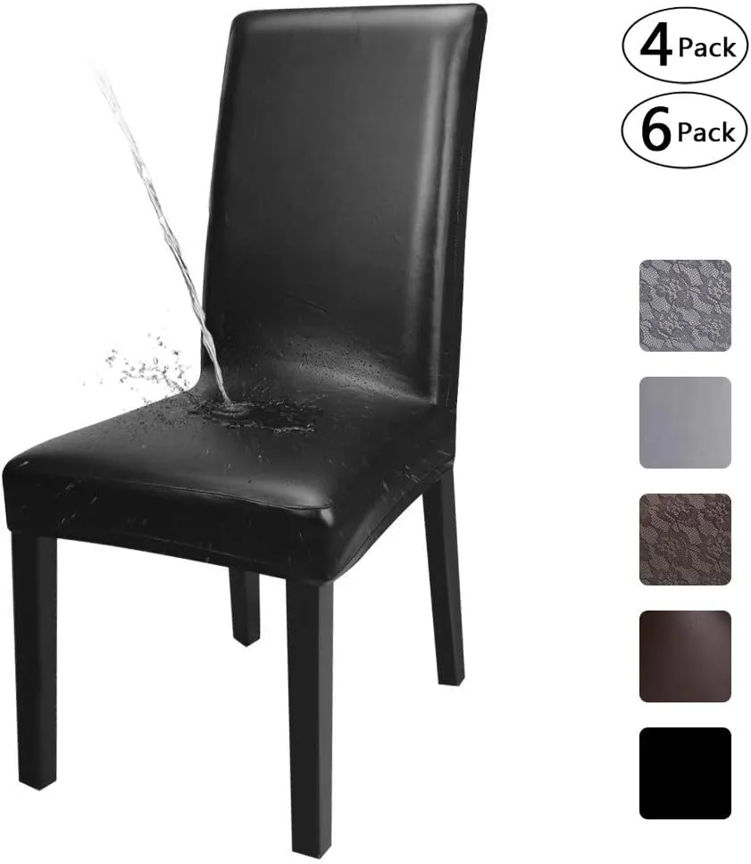 NEW Fuloon 4 Pack Super Fit Stretch Removable Washable Dining Chair Protector Slipcovers! Covers seat & back (4, Black PU), Retails $54 