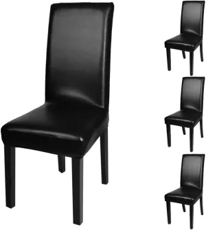 NEW Fuloon 4 Pack Super Fit Stretch Removable Washable Dining Chair Protector Slipcovers! Covers seat & back (4, Black PU), Retails $54 