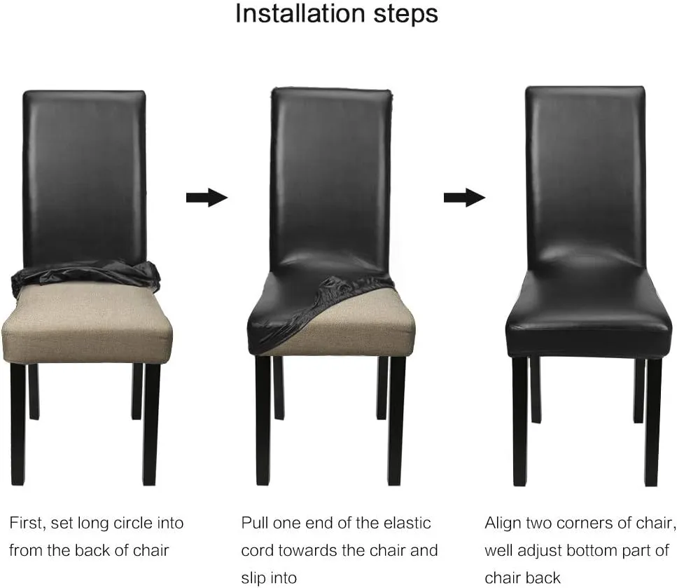 NEW Fuloon 4 Pack Super Fit Stretch Removable Washable Dining Chair Protector Slipcovers! Covers seat & back (4, Black PU), Retails $54 
