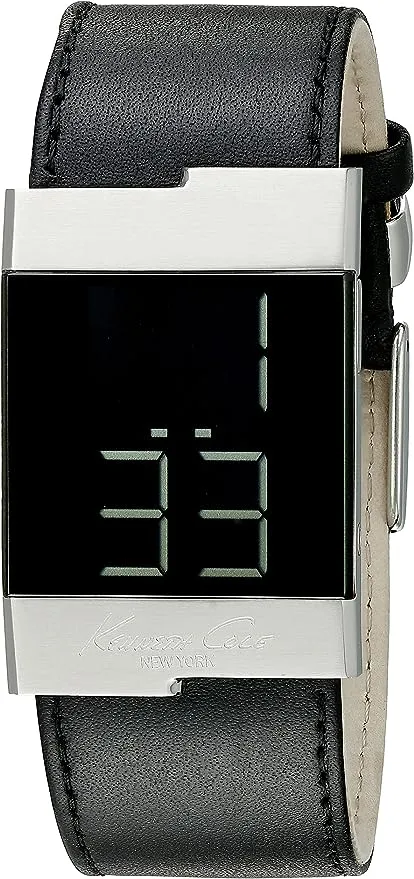 New Kenneth Cole New York Men's KC1296 Square Digital Watch in Black, Needs Battery