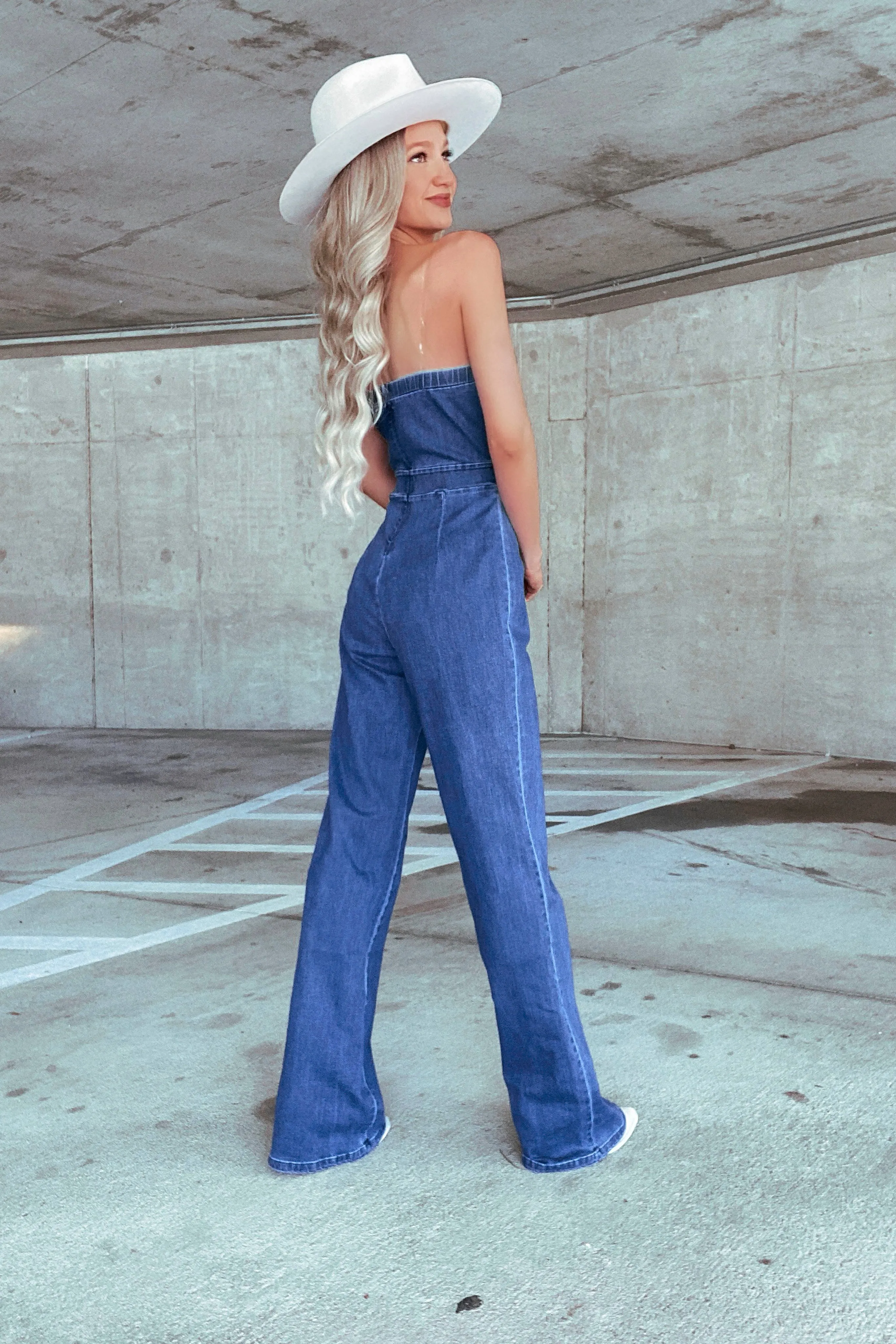 Nia Rhinestone Denim jumpsuit -Dark wash