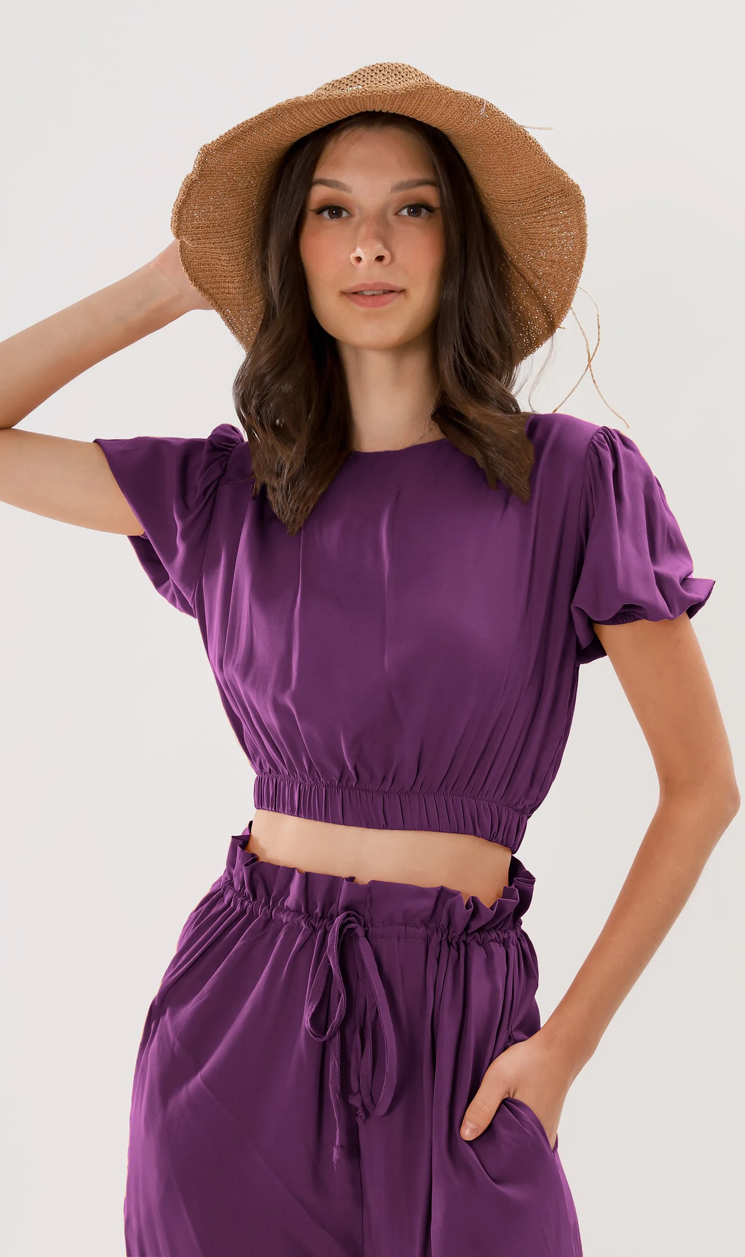 NIA Short-Sleeve Top & Pants Co-ord (Eggplant)