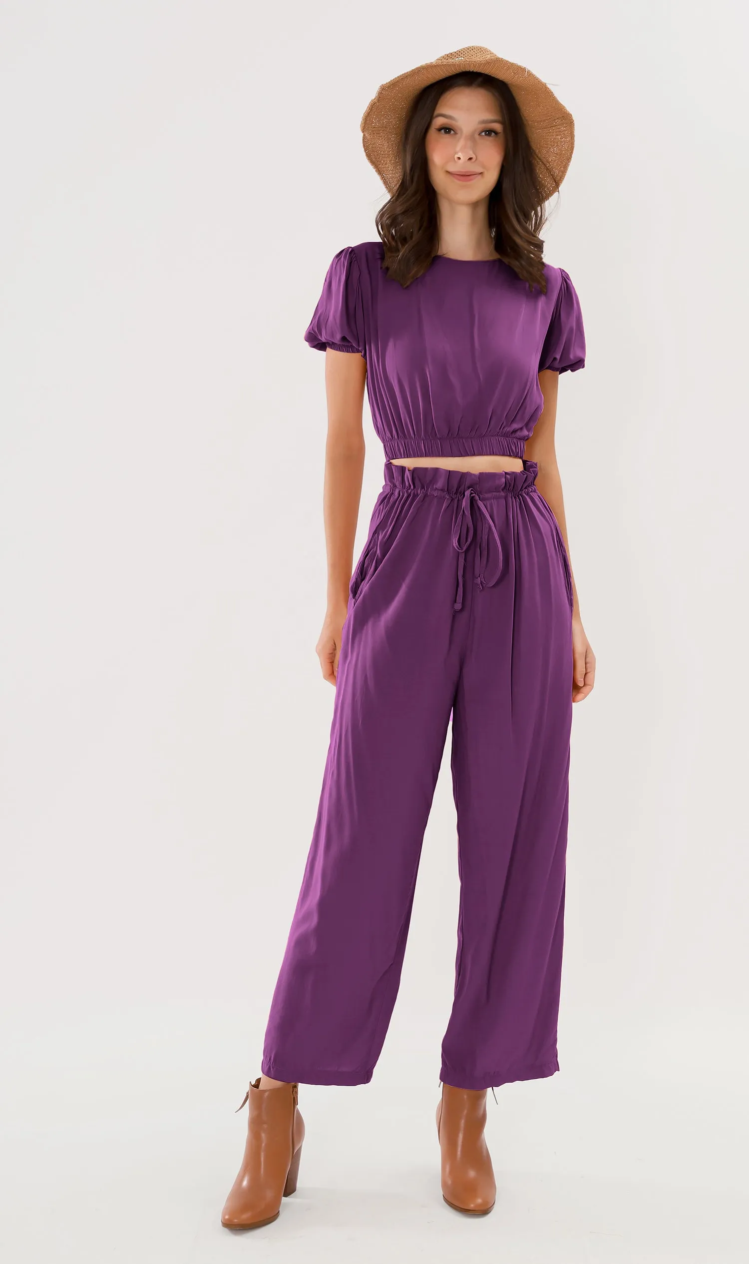 NIA Short-Sleeve Top & Pants Co-ord (Eggplant)