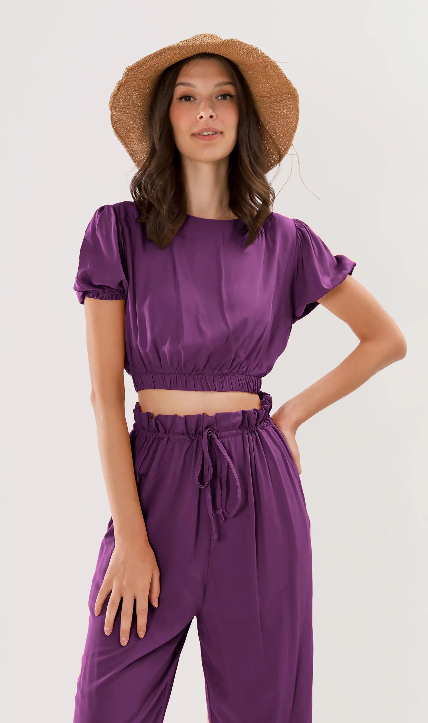 NIA Short-Sleeve Top & Pants Co-ord (Eggplant)