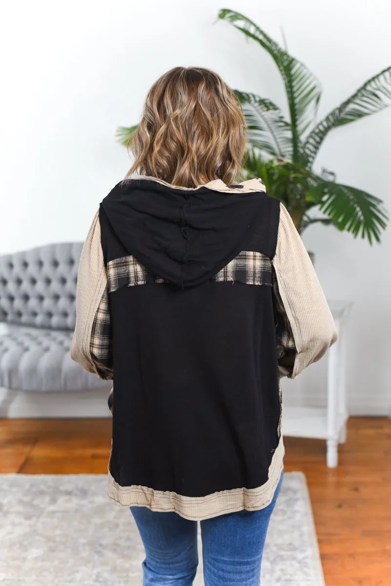 Nicky Plaid Mixed Media Top