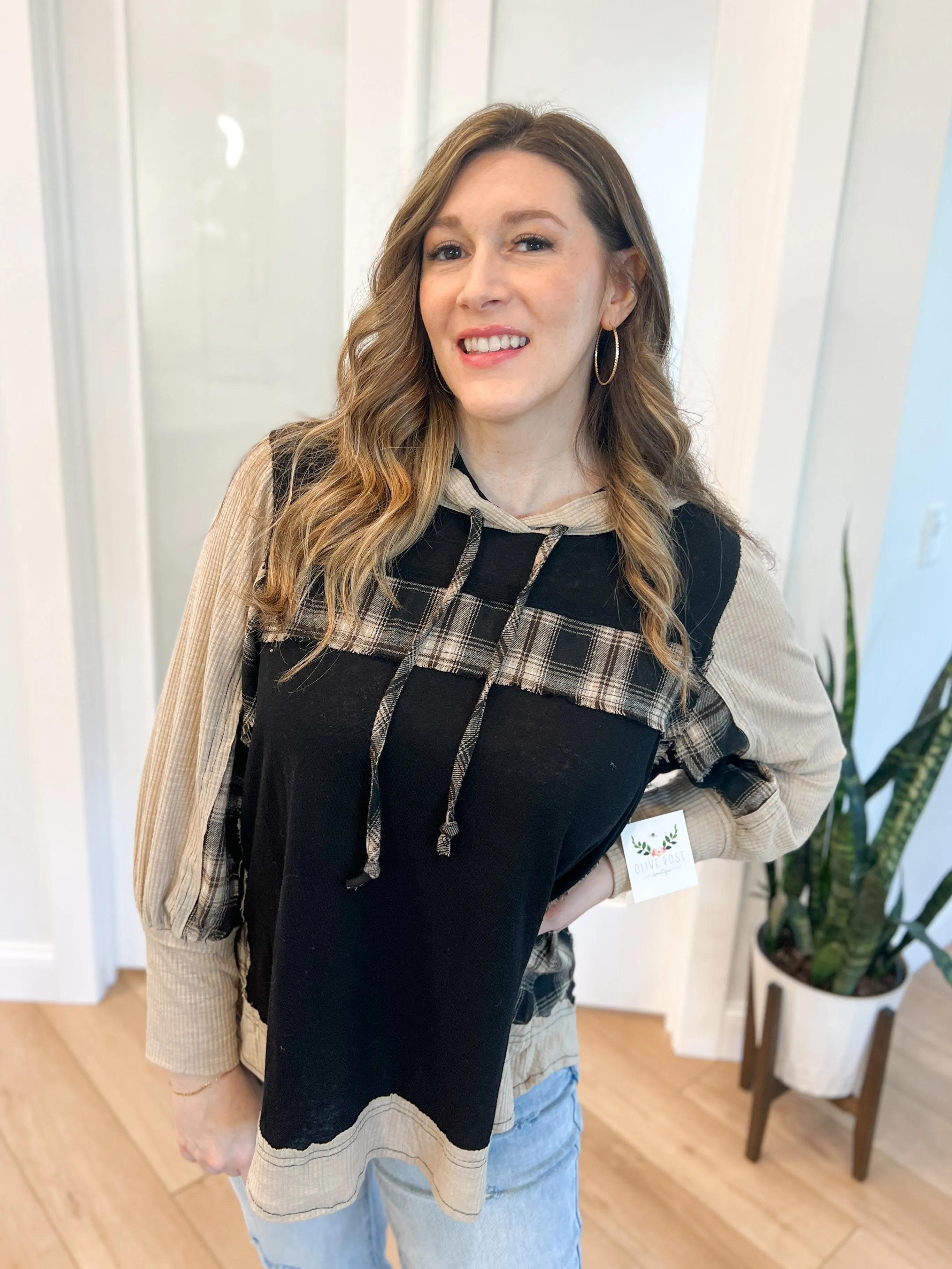 Nicky Plaid Mixed Media Top