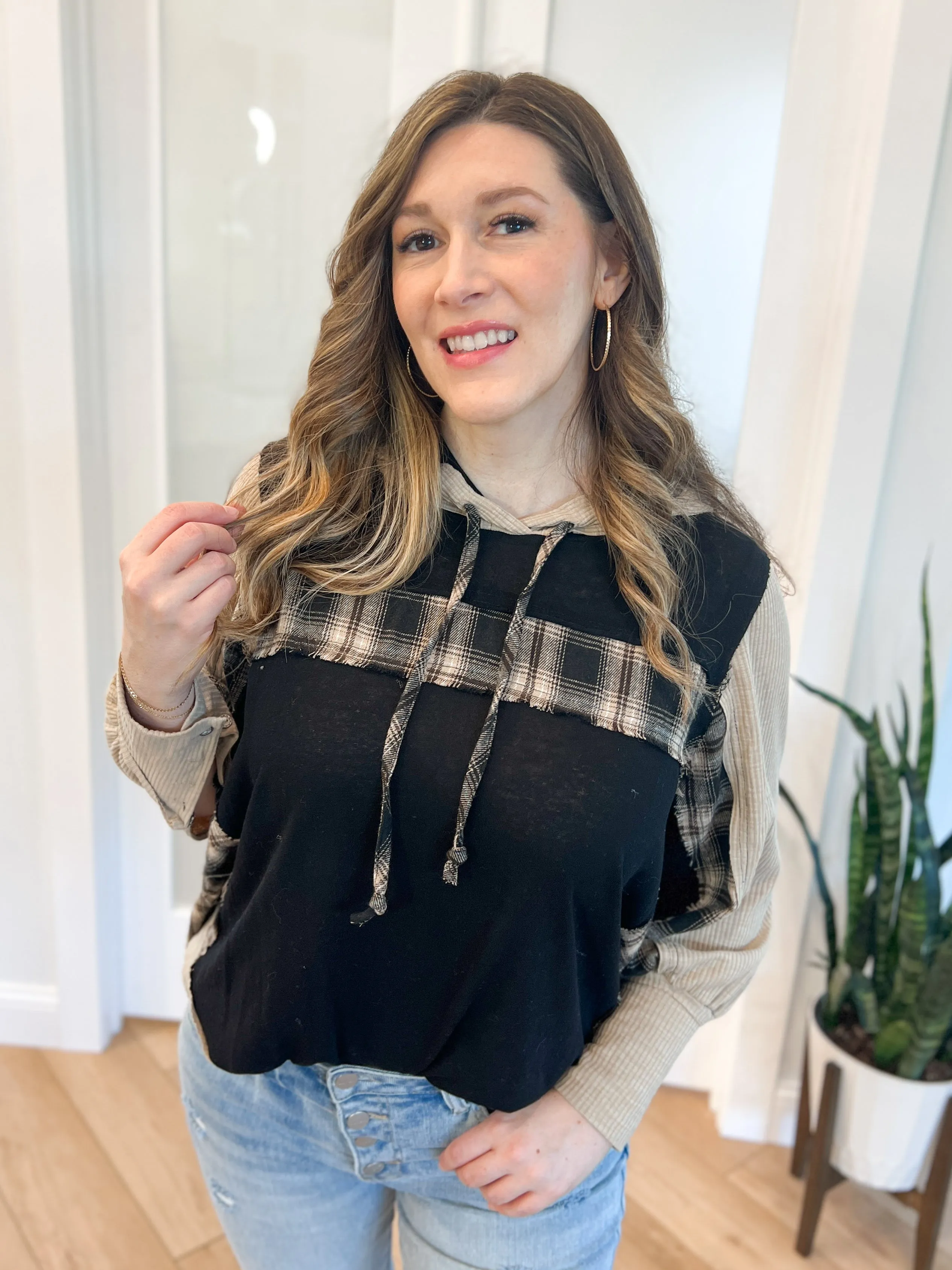 Nicky Plaid Mixed Media Top