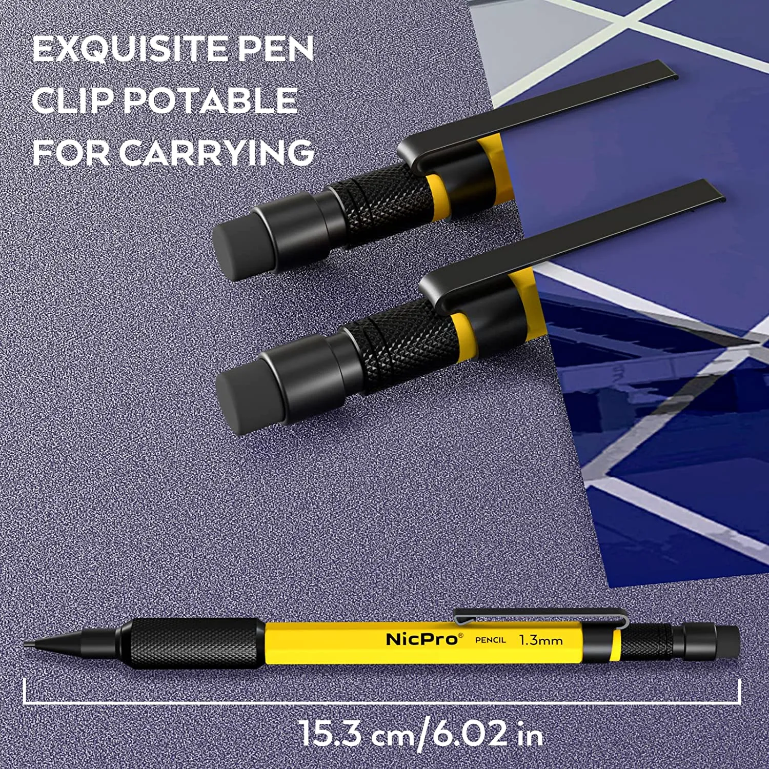 Nicpro 3PCS 1.3 mm Mechanical Pencils Set in Leather Case, with 72 Lead Refill,3 Eraser & 12 Refills, Weatherproof Metal Barrel,Heavy Duty Carpenter Pencil for Outdoor Marking Drafting Woodworking