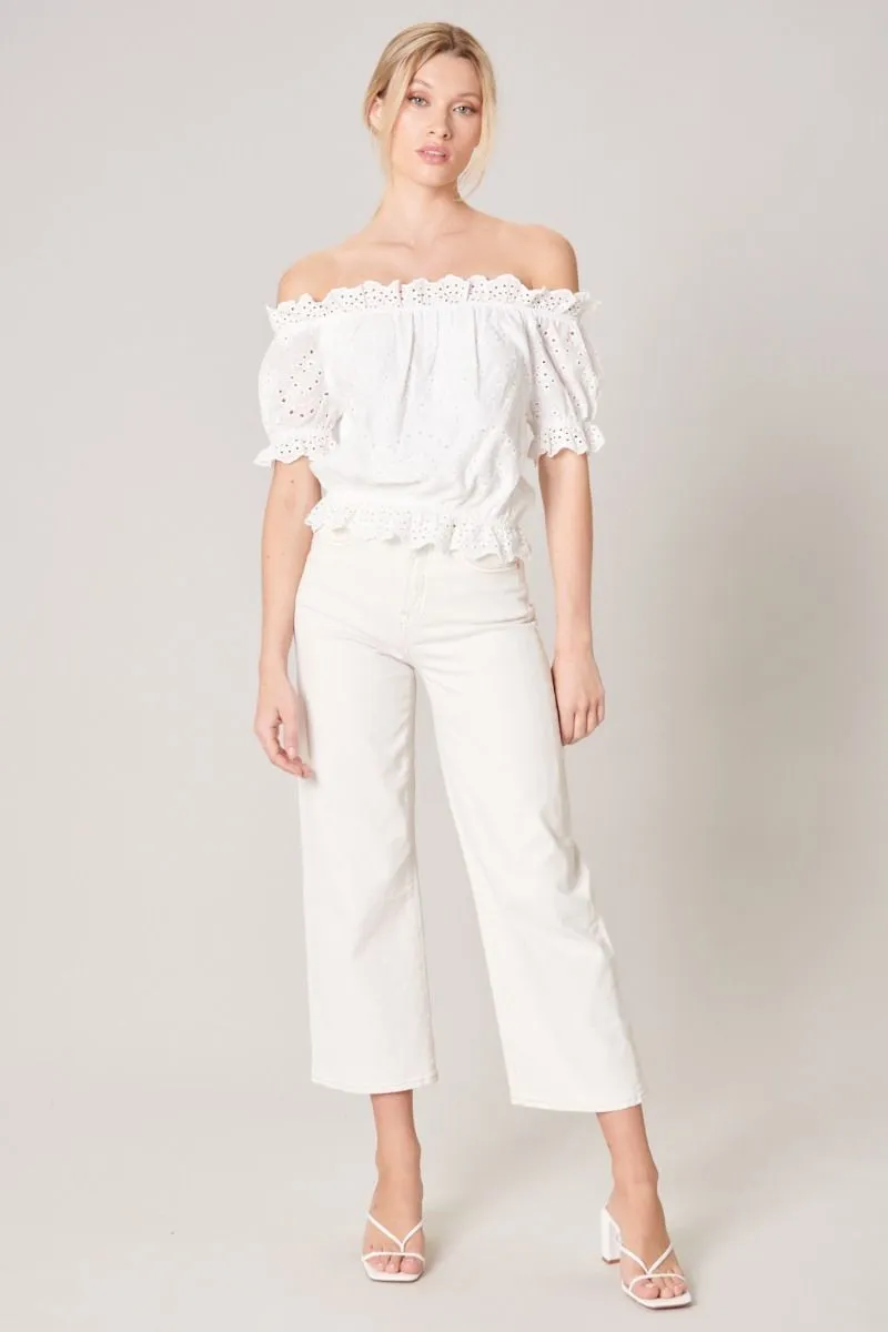 Niles Eyelet Off The Shoulder Crop Top
