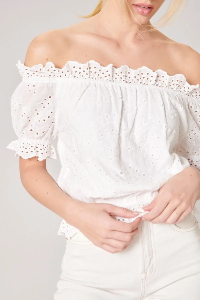Niles Eyelet Off The Shoulder Crop Top